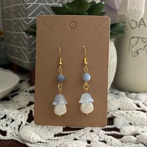 *3 for $20* Pearl Mushroom Dangly Earrings - Blue